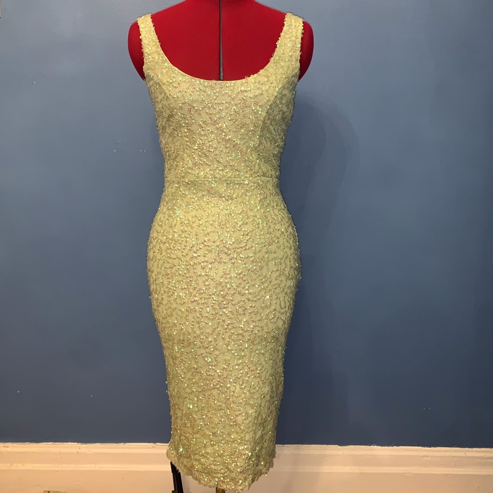 Mineral green sequin midi dress